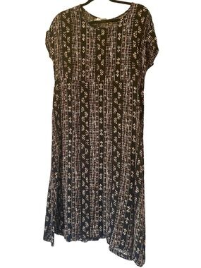 Donna Toran Vintage 90’s lightweight Black Floral Print Casual Shift MIDI Dress